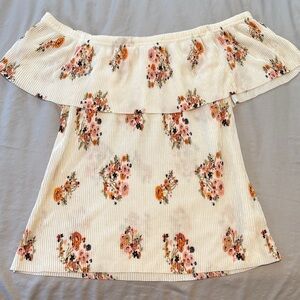 a.n.a Cream Floral Off-the-Shoulder Top with Pink and Orange Blooms